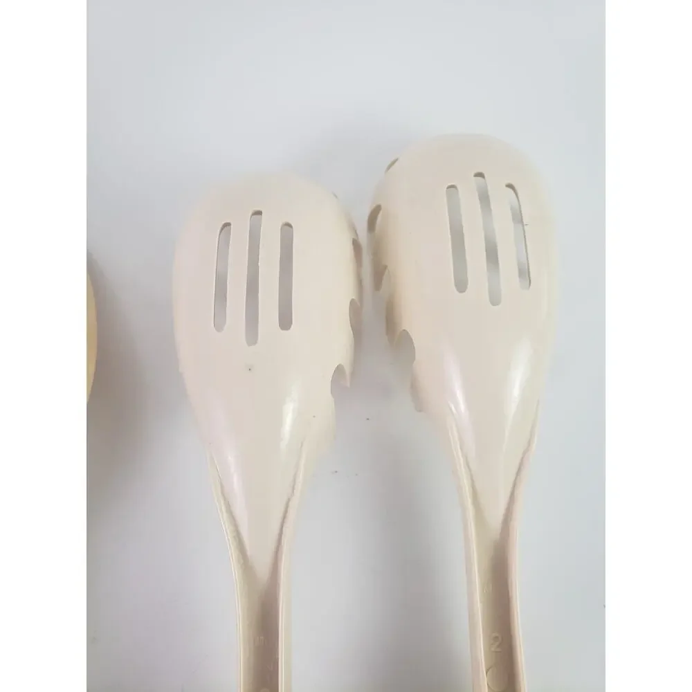Vintage Ekco Dark Almond Cream Plastic Cooking Serving Spoons Set of 4 USA